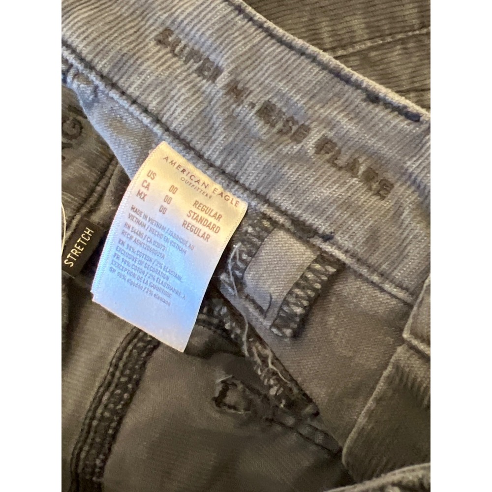 American Eagle Super High Rise Flare Corduroy Pants Grey Button Fly Size 00 Reg